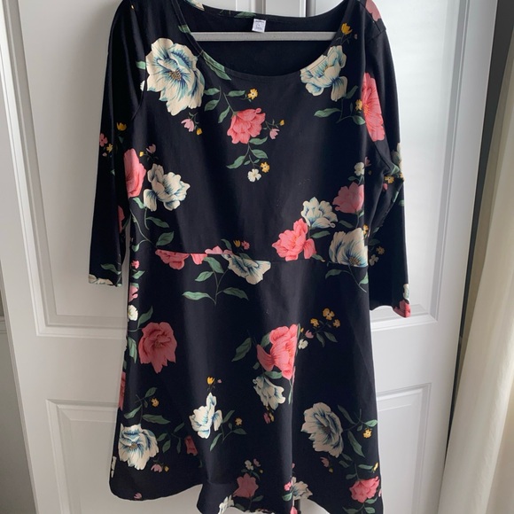 Old Navy Black Floral Scoop Neck Dress XL - Picture 2 of 10